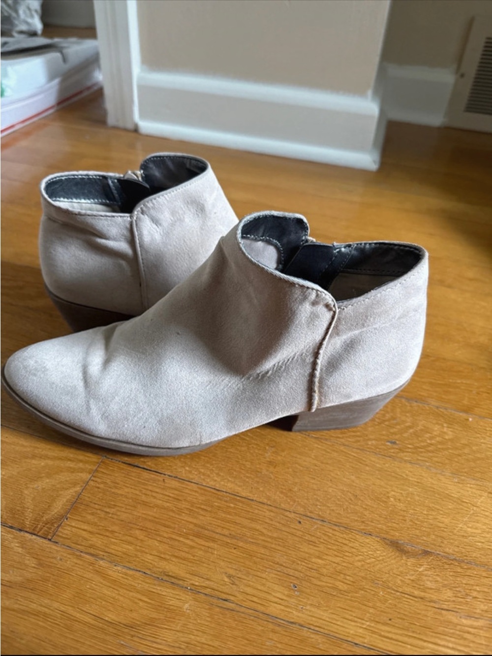 Vera Wang Light Beige Suede Ankle Booties